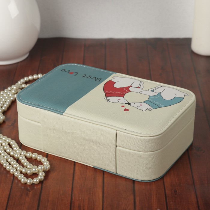 Шкатулка кожзам под часы 1 отделение и бижутерию "Влюблённые мишки" 7х22,5х14,5 см