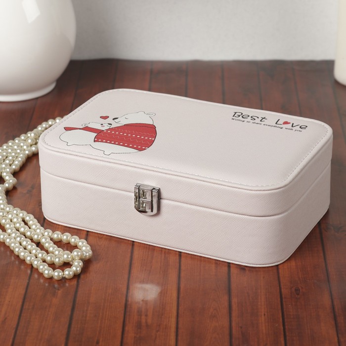 Шкатулка кожзам под часы 1 отделение и бижутерию "Мама мишка и медвежонок" 7х22,5х14,5 см