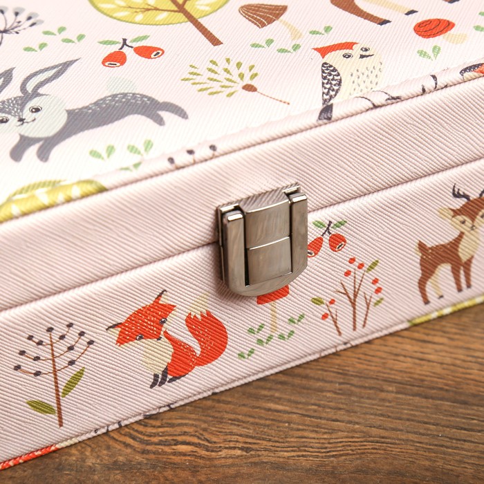 Шкатулка кожзам под часы 1 отделение и бижутерию "Лесные зверята" розовая 7х22,5х14,5 см