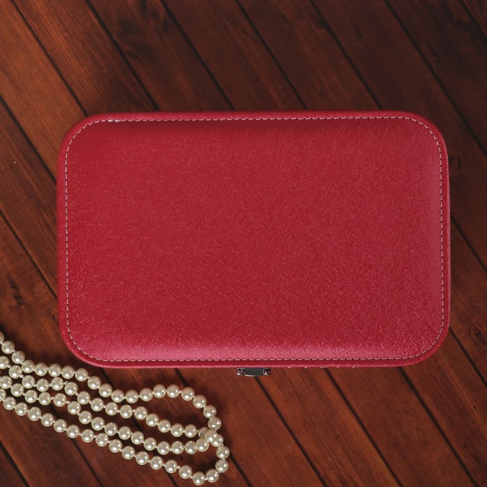 Шкатулка кожзам под часы 1 отделение и бижутерию "Клеточка с люрексом" красн 7х22,5х14,5 см