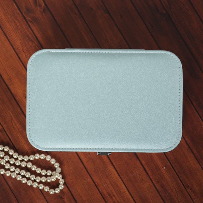 Шкатулка кожзам под часы 1 отделение и бижутерию "Клеточка с люрексом" голуб 7х22,5х14,5 см