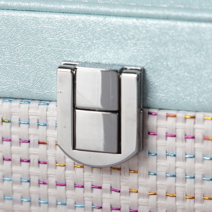 Шкатулка кожзам под часы 1 отделение и бижутерию "Клеточка с люрексом" голуб 7х22,5х14,5 см