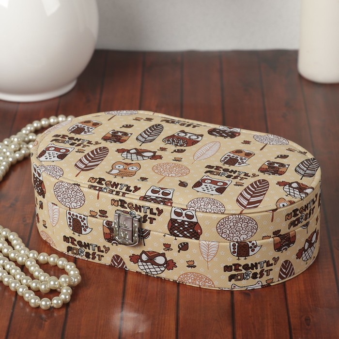 Шкатулка кожзам для украшений "Смешные совы" 6,6х22,5х14 см