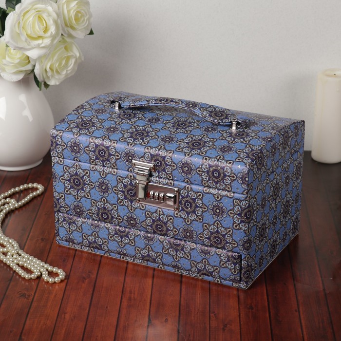 Шкатулка кожзам для украшений "Восточный узор" синяя 19х30х20,5 см