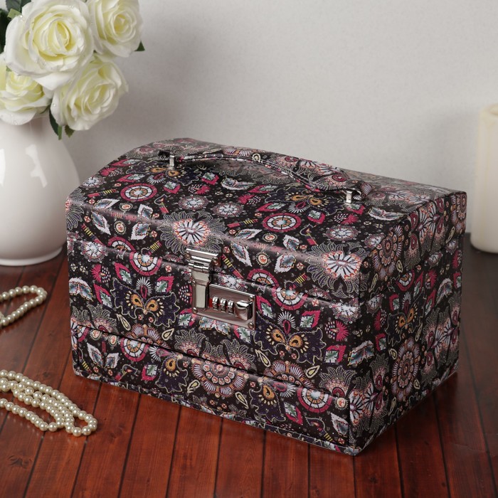 Шкатулка кожзам для украшений "Восточный узор" чёрная 19х30х20,5 см