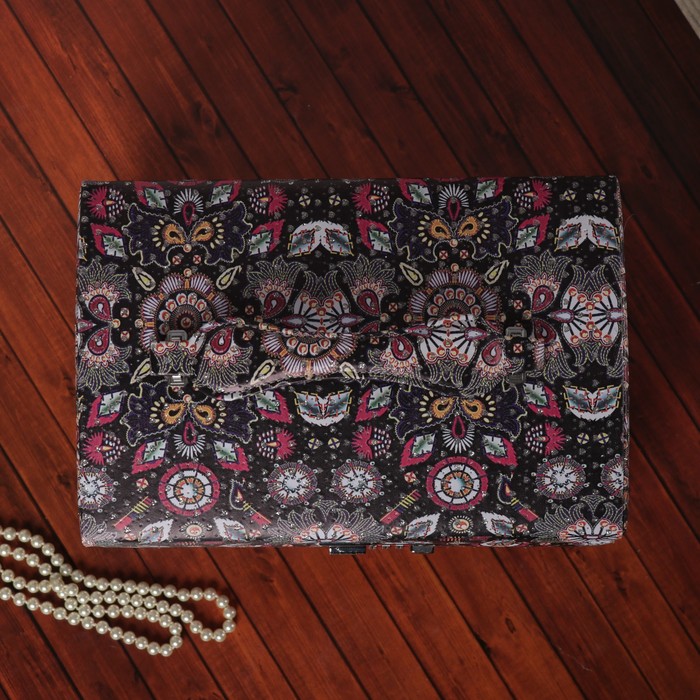 Шкатулка кожзам для украшений "Восточный узор" чёрная 19х30х20,5 см