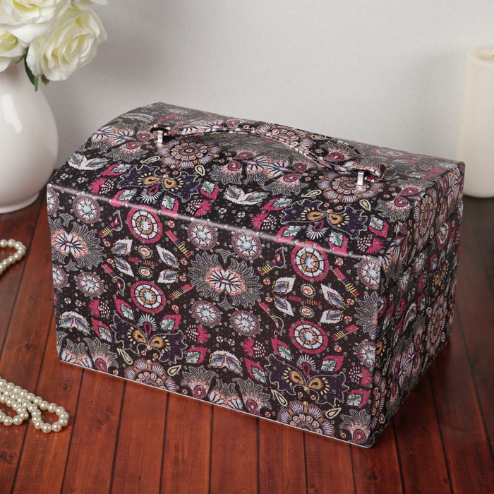 Шкатулка кожзам для украшений "Восточный узор" чёрная 19х30х20,5 см