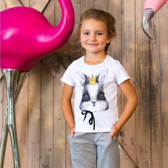 Футболка "Кролик",белая, р-р 38 (146-152см) 11-12 лет, 100% хлопок