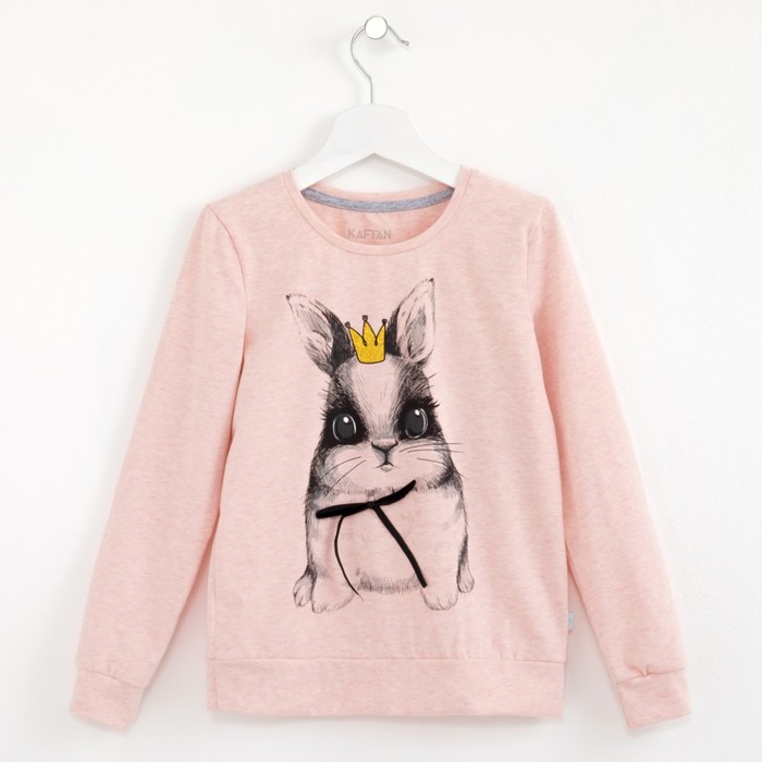 Футболка с дл. рукавом"Кролик",розовая, р-р 38 (146-152см) 11-12 лет, 100% хлопок