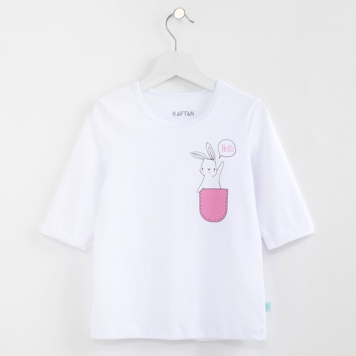 Футболка рукав 3/4 "Зайчик",белая, р-р 32 (110-116см) 5-6л., 100% хлопок