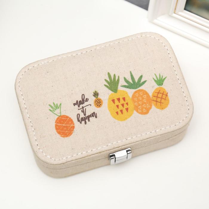 Шкатулка текстиль для украшений "Ананасы" 5х15х10 см