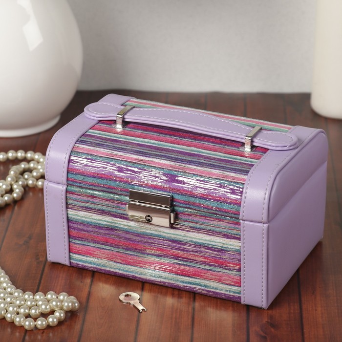 Шкатулка кожзам для украшений "Сиреневая с золотыми полосками" 10х18х12,3 см