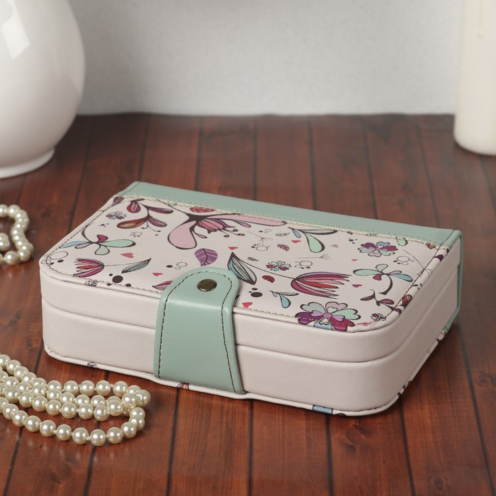 Шкатулка кожзам для украшений "Нарисованные цветы" 5х20х14 см