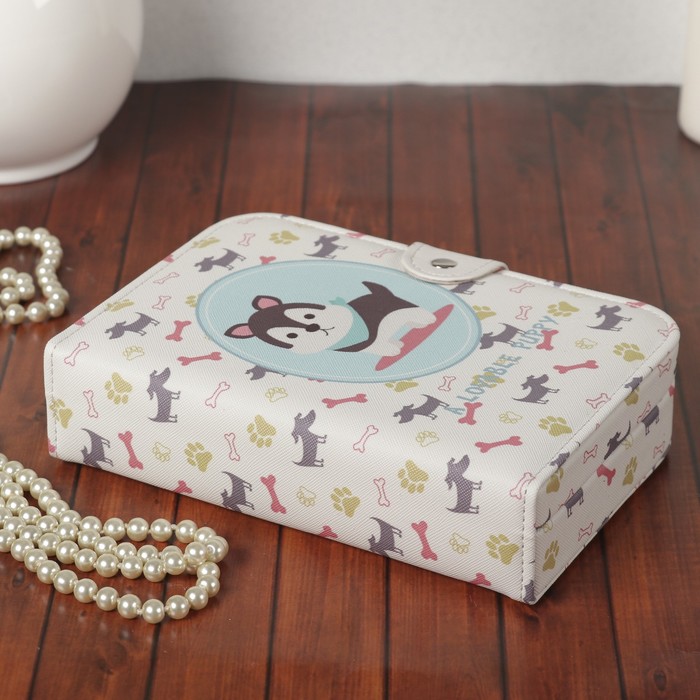 Шкатулка кожзам для украшений "Щенок хаски" 5х20х14 см