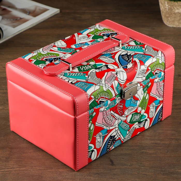 Шкатулка кожзам для украшений "Кеды" красная 13,5х23,5х16,5 см