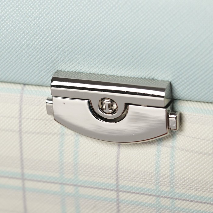 Шкатулка кожзам для украшений "Клеточка" голубая 14х20,5х15 см