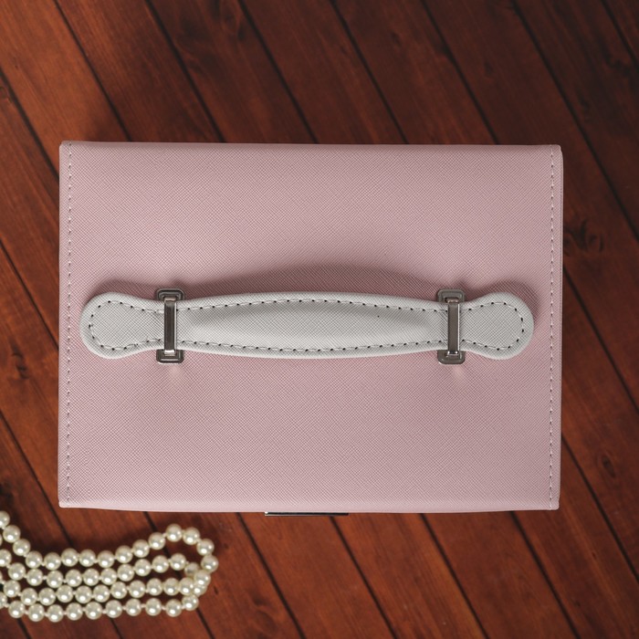 Шкатулка кожзам для украшений "Клеточка" розовая 14х20,5х15 см