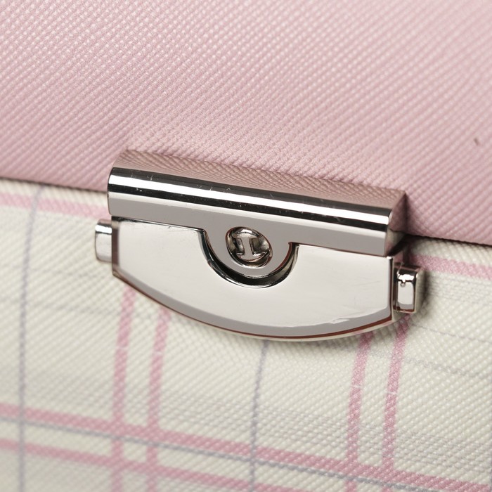 Шкатулка кожзам для украшений "Клеточка" розовая 14х20,5х15 см