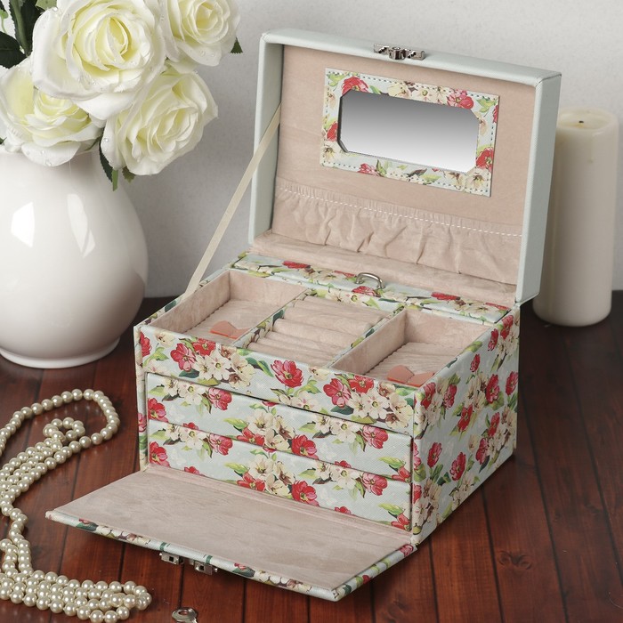 Шкатулка кожзам для украшений "Яблочный цвет" 14х20,5х15 см