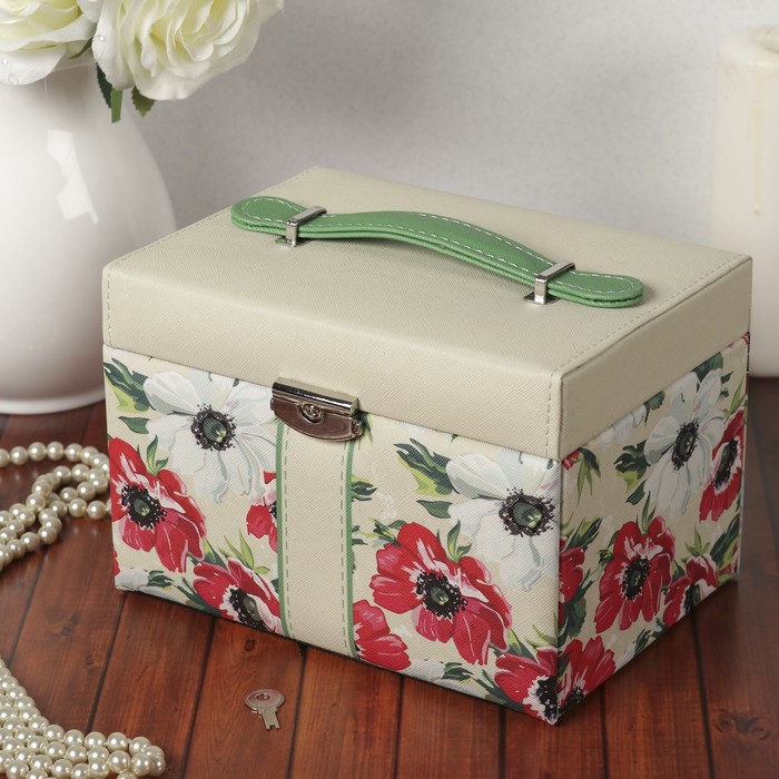 Шкатулка кожзам для украшений "Маки" 14х20,5х15 см