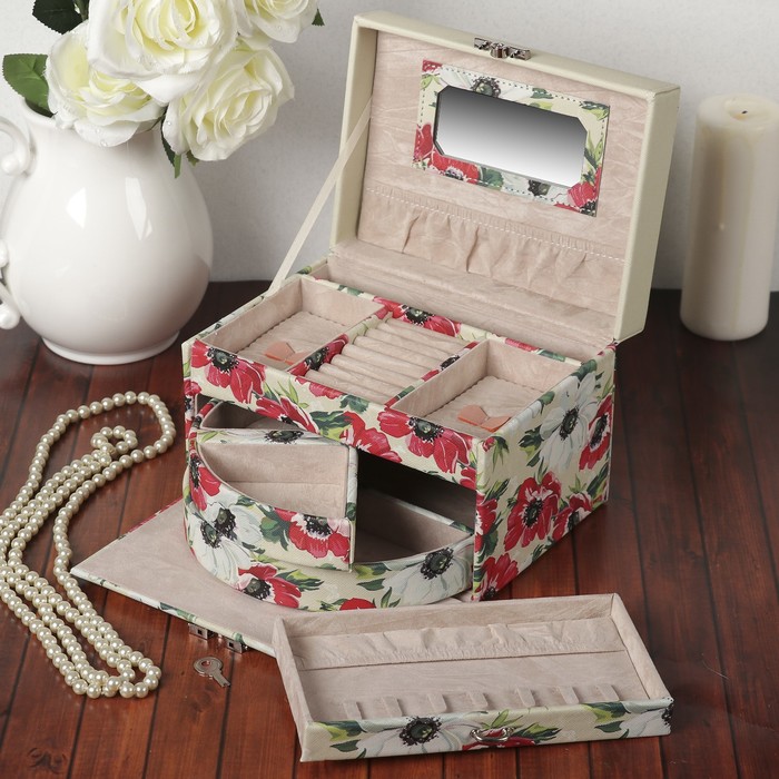 Шкатулка кожзам для украшений "Маки" 14х20,5х15 см