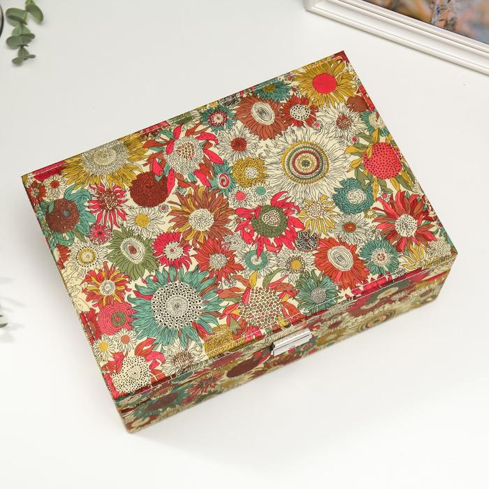 Шкатулка кожзам под часы 2 отделения и бижутерию "Подсолнуховое поле" 11х30х21,5 см