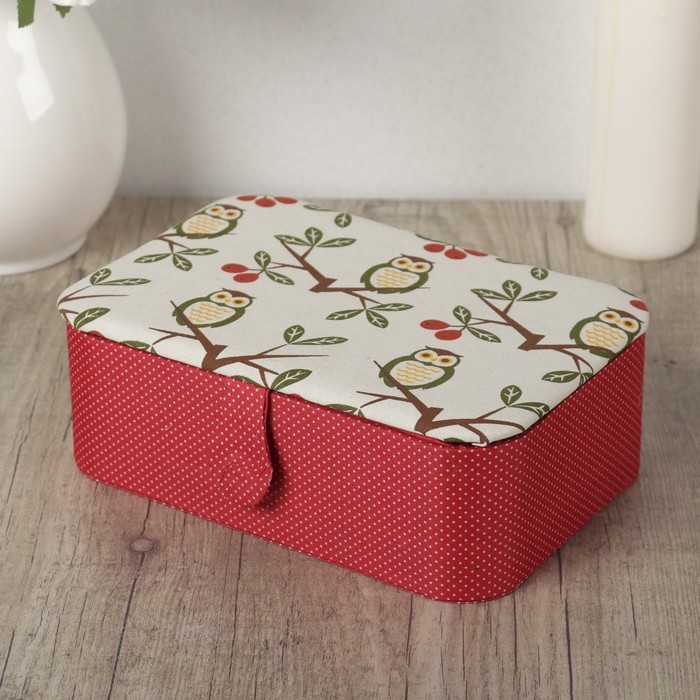 Шкатулка текстиль для рукоделия "Совушки на вишне" 7,7х23х15,5 см