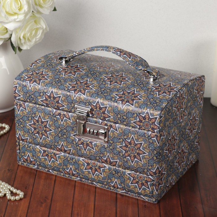 Шкатулка кожзам для украшений "Калейдоскоп" синяя 19х30х20,5 см