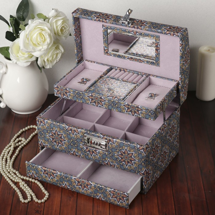 Шкатулка кожзам для украшений "Калейдоскоп" синяя 19х30х20,5 см