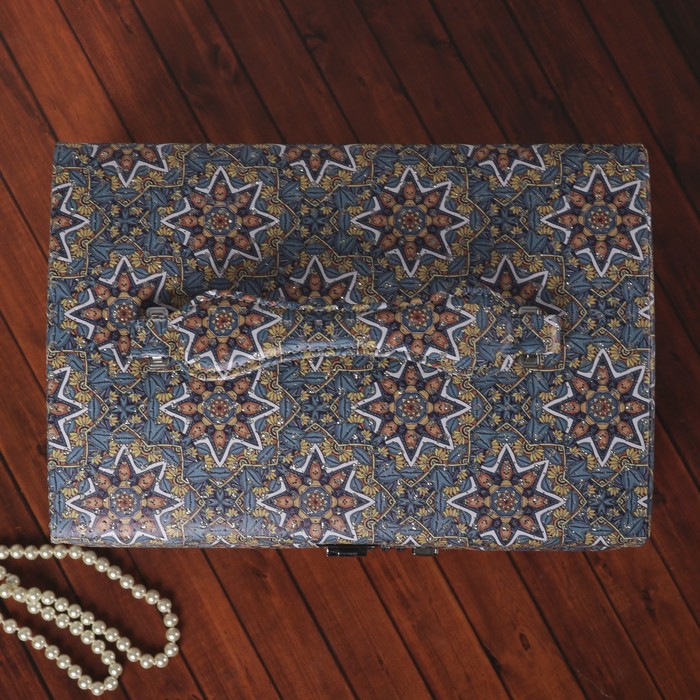 Шкатулка кожзам для украшений "Калейдоскоп" синяя 19х30х20,5 см