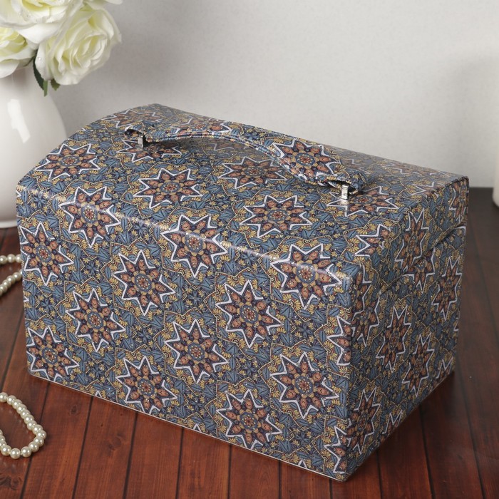 Шкатулка кожзам для украшений "Калейдоскоп" синяя 19х30х20,5 см