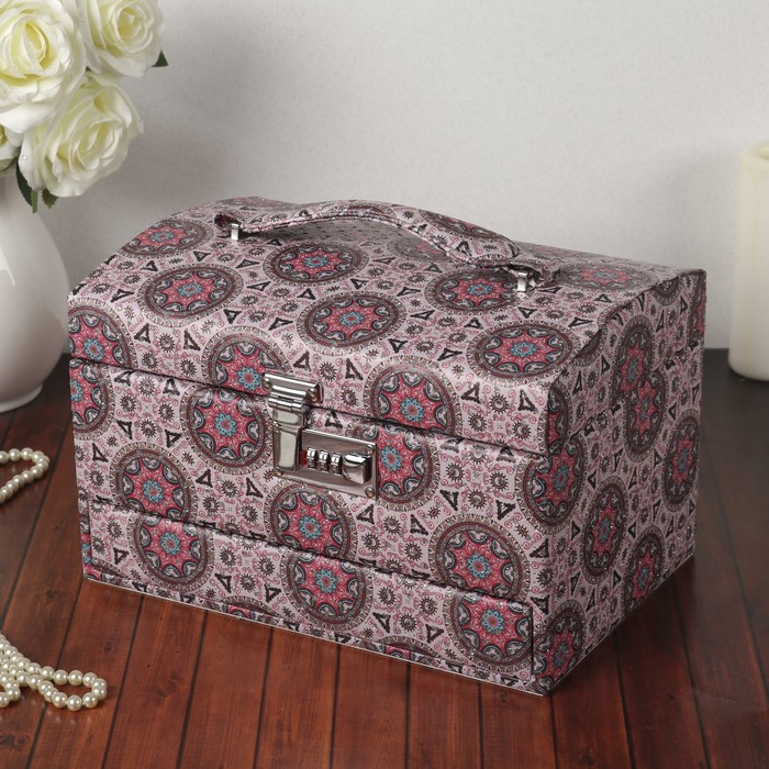 Шкатулка кожзам для украшений "Калейдоскоп" розовая с блёстками 19х30х20,5 см