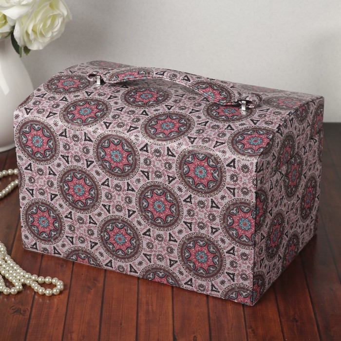 Шкатулка кожзам для украшений "Калейдоскоп" розовая с блёстками 19х30х20,5 см