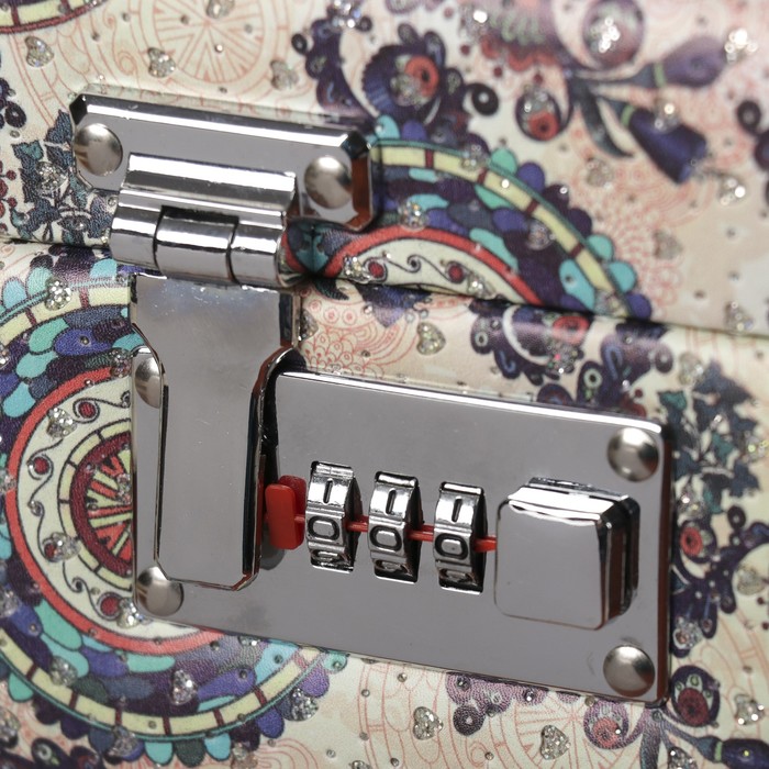 Шкатулка кожзам для украшений "Калейдоскоп" бежевая с блёстками 19х30х20,5 см