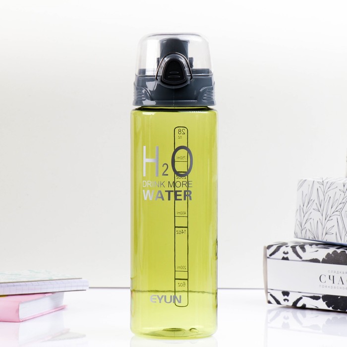 Бутылка для воды 750 мл H2O Drink more water, на защёлке, микс, 7х8х25 см