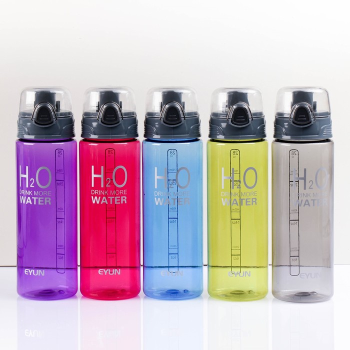 Бутылка для воды 750 мл H2O Drink more water, на защёлке, микс, 7х8х25 см