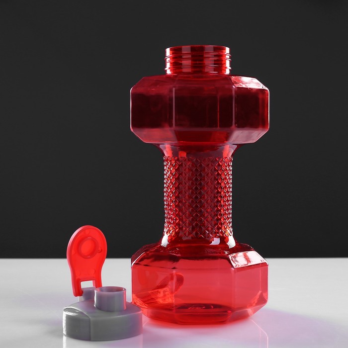 Бутылка для воды 1500 мл, в виде гантели, с толстой ручкой, на шнурке, микс, 12х27 см