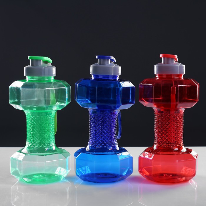 Бутылка для воды 1500 мл, в виде гантели, с толстой ручкой, на шнурке, микс, 12х27 см