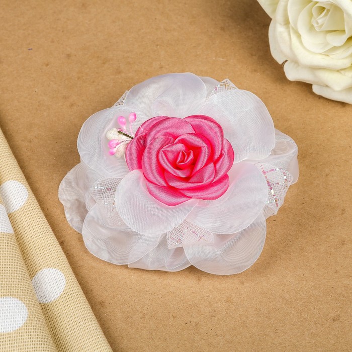 Бант для девочек с резинкой "Принцесса", с розовым цветком, 15 см