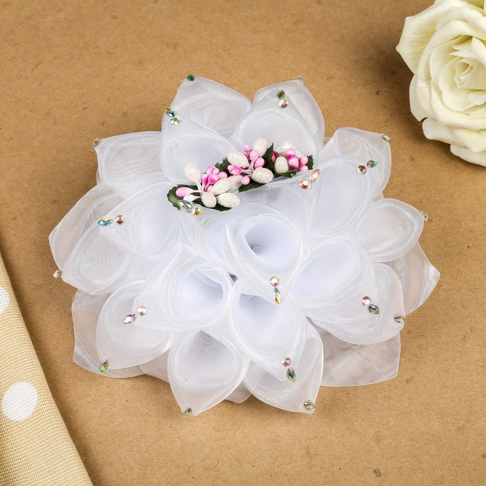 Бант для девочек с резинкой "Георгин", с декорам и стразами, 18 см, микс