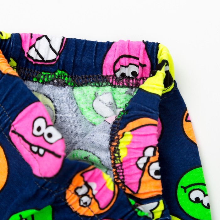 Брюки (лосины) для девочки, рост 92 см, цвет тёмно-синий, принт смайлики