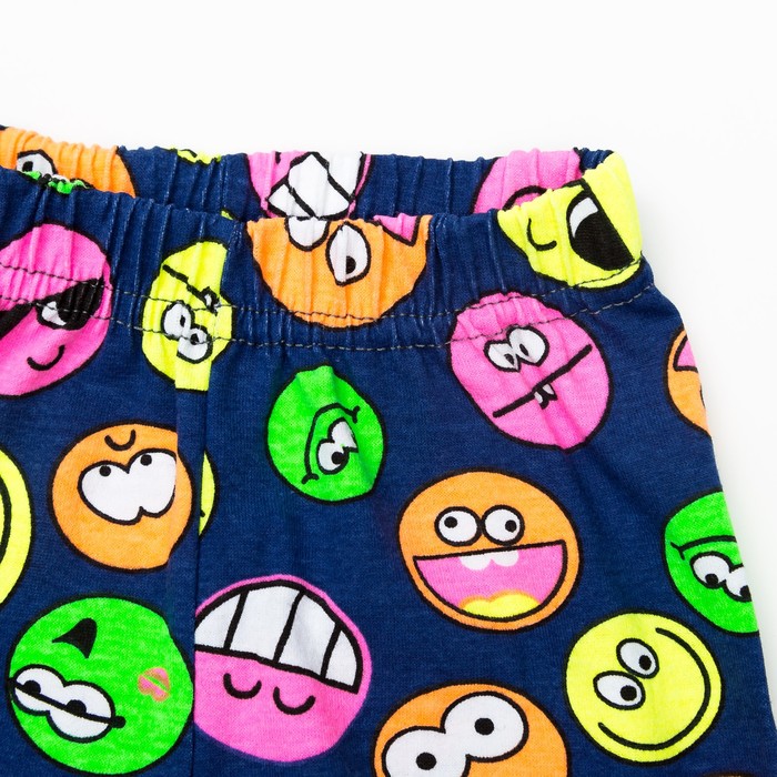 Брюки (лосины) для девочки, рост 104 см, цвет тёмно-синий, принт смайлики