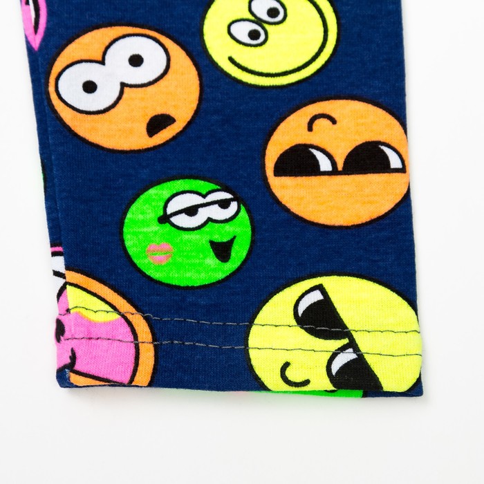 Брюки (лосины) для девочки, рост 104 см, цвет тёмно-синий, принт смайлики