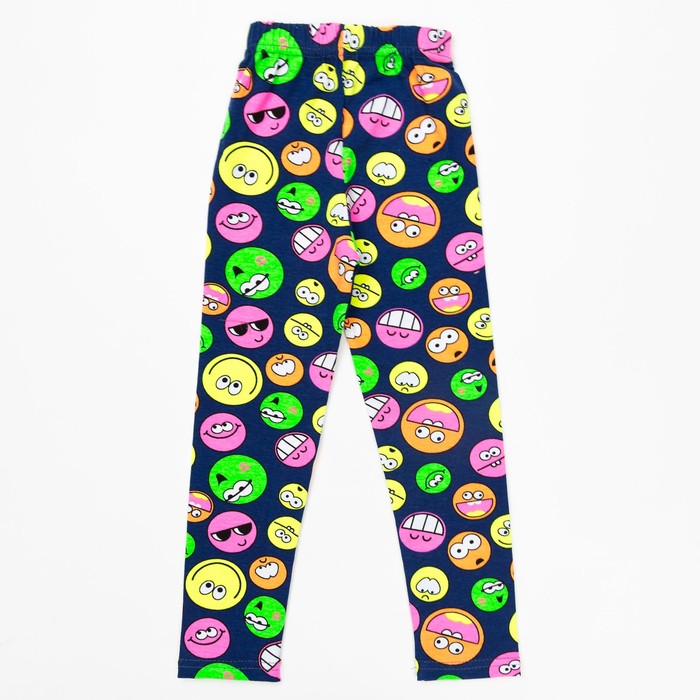 Брюки (лосины) для девочки, рост 110 см, цвет тёмно-синий, принт смайлики