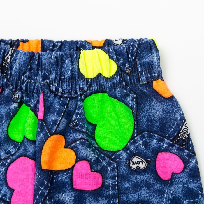 Брюки (лосины) для девочки, рост 92 см, цвет джинс, принт сердечки