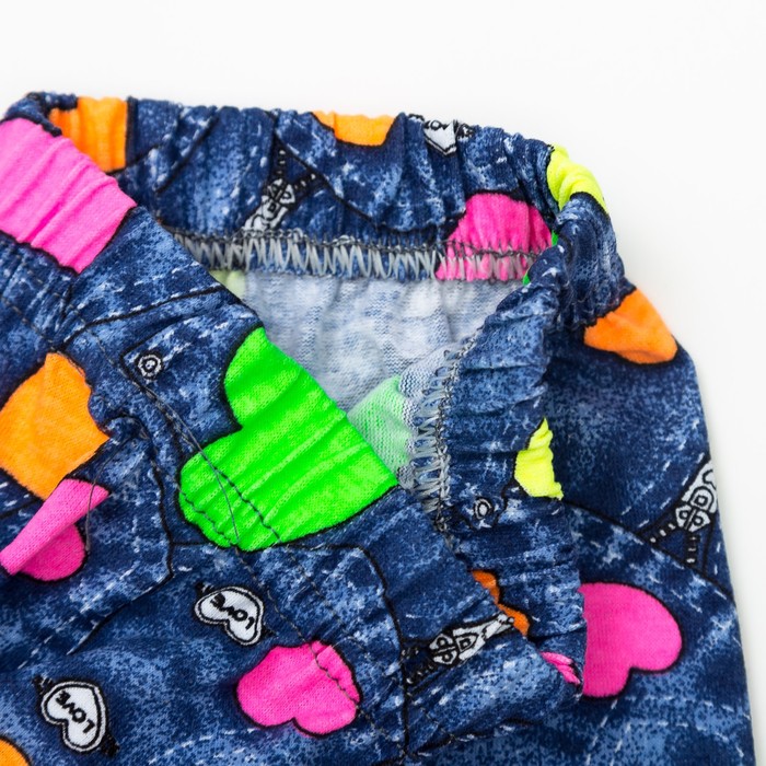 Брюки (лосины) для девочки, рост 92 см, цвет джинс, принт сердечки