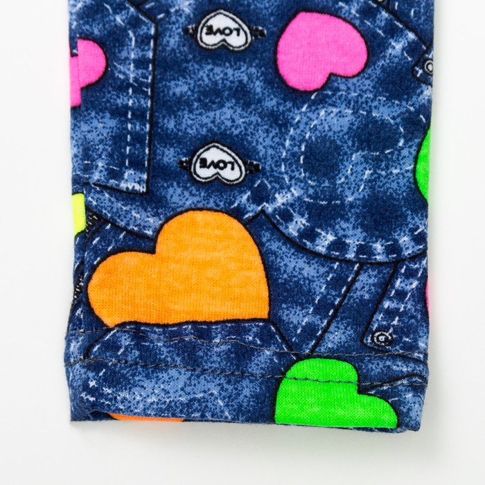 Брюки (лосины) для девочки, рост 92 см, цвет джинс, принт сердечки