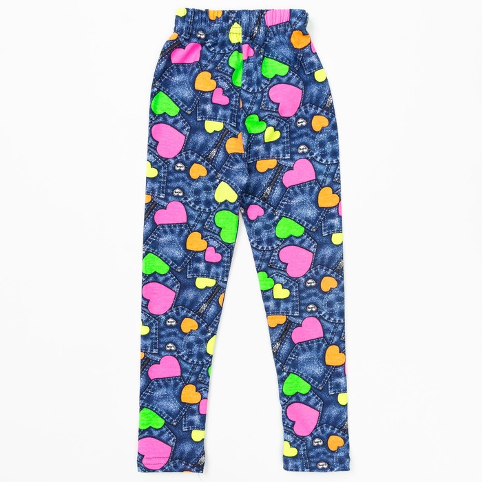 Брюки (лосины) для девочки, рост 104 см, цвет джинс, принт сердечки