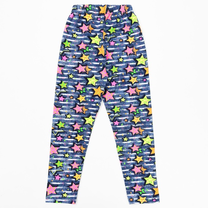 Брюки (лосины) для девочки, рост 134 см, цвет джинса, принт звёзды