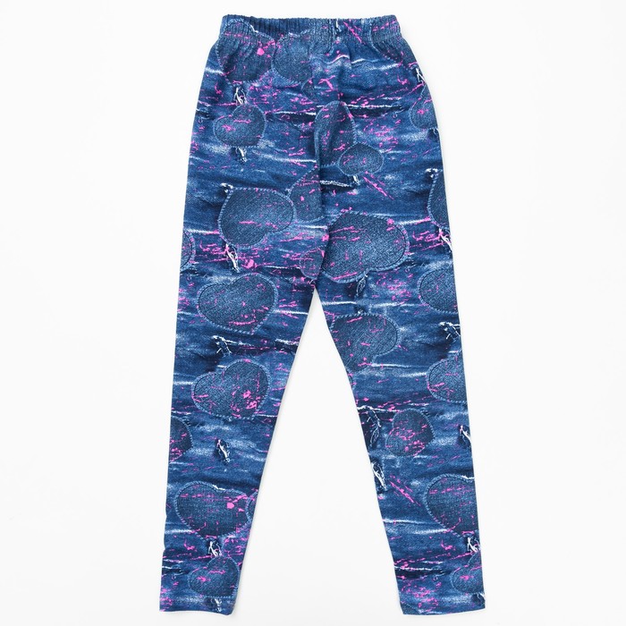 Брюки (лосины) для девочки, рост 122 см, цвет джинса, принт розовый